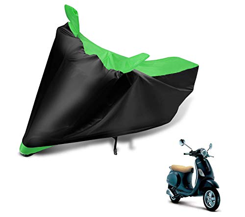 Image of Auto hub Scooty Cover Compatible with Vespa Elegante 125, with Mirror Pocket, Heatproof, Belt & Buckle, Vespa Scooty Cover - 1 Unit, Black-Green