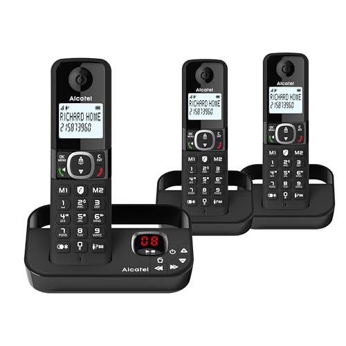 ALCATEL F860 Voice Trio - DECT Cordless Phone With Answering Machine - Large Backlit Display - Loudspeaker - Call Barring - 2 Direct Memory Keys - 3 Handsets - Black
