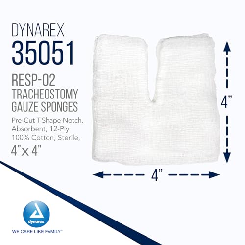 Dynarex 35051 Tracheostomy Gauze Sponge, 4" Length, 4" Width, 12 Ply, Pack of 300 miniatura 2