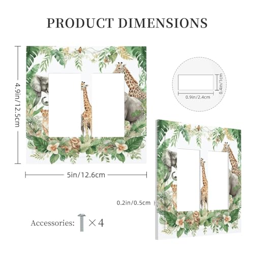 Tropical Leves Safari Animals Giraffe Elephant Zoo Decorative Outlet Covers 2 Gang Double GFCI Rocker Electrical Wall Panels Light Switch Cover Plate for Kids Room Nursery Decor by Rcaryponeatra - Image 5