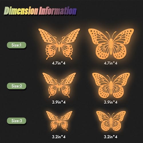 Image of SAOROPEB Glow in The Dark 3D Butterfly 24 Pcs Orange Butterfly Stickers | 3 Sizes, Luminous Butterfly Stickers for Ceiling all, Glow in The Dark Party Supplies, Stickers for Kids Babys Nursery