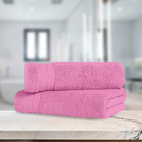 Image of Elegant Comfort Three Line Popcorn Towel Set for Bathroom 27 x 54 inches, Premium Hotel Quality 2-Pack Bath Towels, 100% Turkish Cotton, Soft and Durable, Quick Dry and Highly Absorbent, Light Pink