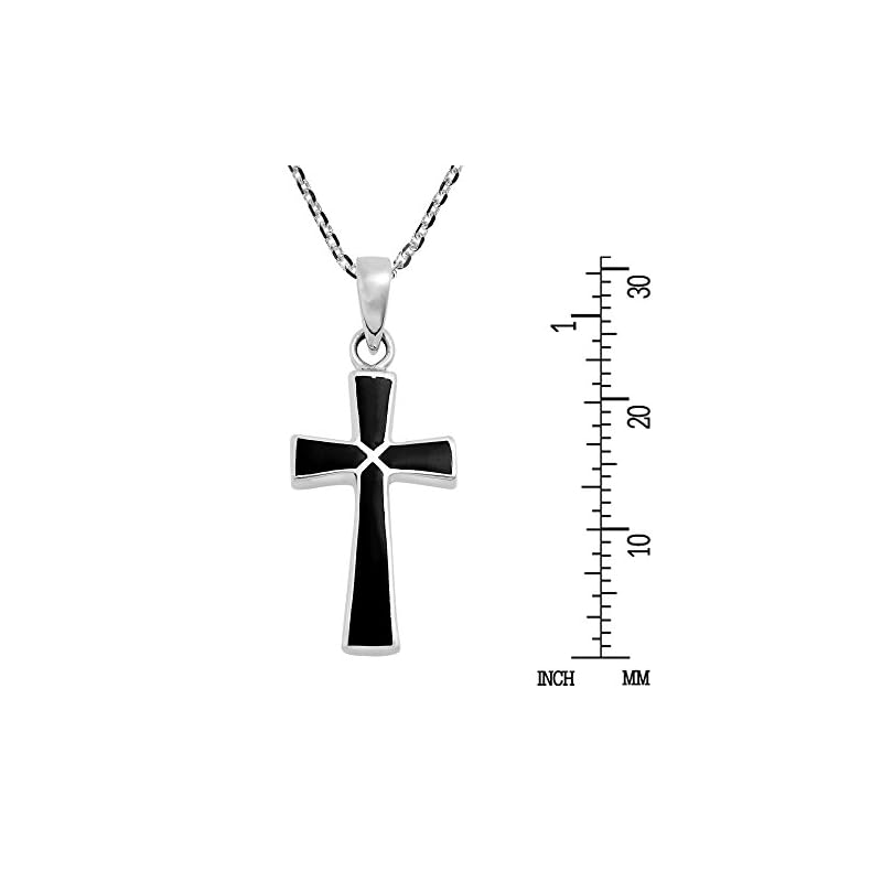 AeraVida Minimalism Christian Cross Simulated Black Onyx .925 Sterling Silver Pendant Necklace - Image 6