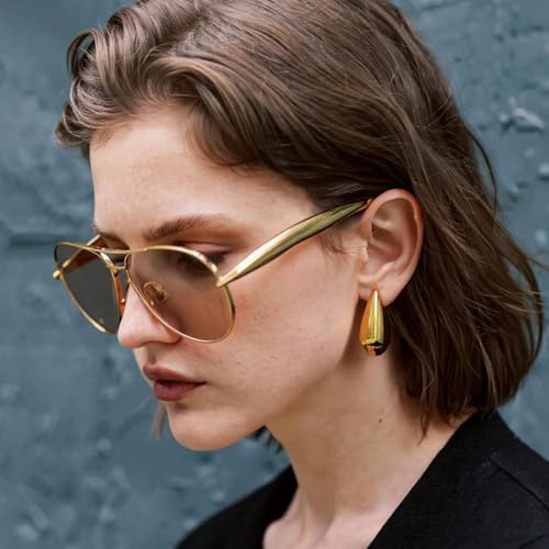 HASFOX® 2 Pack Retro Gold Aviator Sunglasses for Women Men 2025 Metal Oversized Shades 70s Trendy Designer UV400 Sun Glasses2