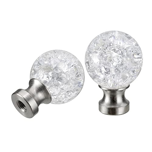 Image of Aspen Creative 24047-09-2, Clear K9 Crystal Ball with Crackle Texture 1-1 /8 inch Finial for Lamp Shade, Brushed Nickel Base, 2Pcs /Pack