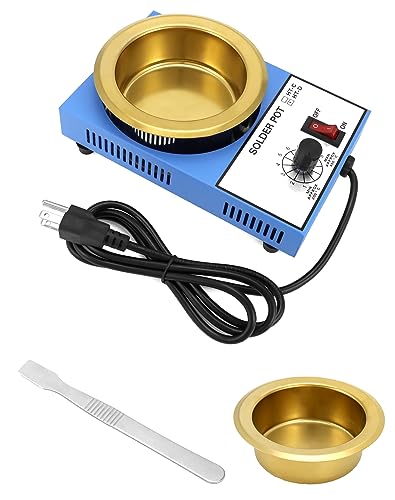 QWORK Solder Pot 300W 110V 100mm Soldering Bath Titanium Plate Capacity 1500g 200-450c Include Extra 100mm pot& Solder Paste Scraper for Welding and Soldering Bath