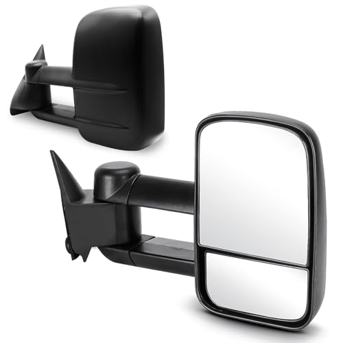 Perfit Zone Towing Mirrors Compatible for 1988-1998 Chevy/GMC C1500 K1500,1988-2000 Chevy/GMC C2500 C3500 K2500 K3500 Manual Telescoping Black Driver and Passenger Side Left Right Pair Set