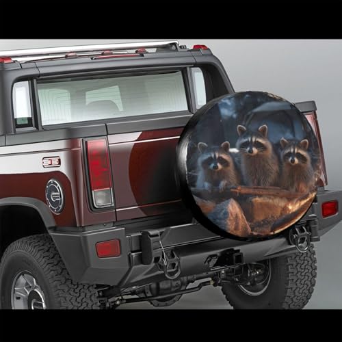 Image of Camping Raccoon Party Spare Tire Cover for Rv SUV Truck Camper Trailer,Cute Animal Tire Cover Wheel Covers Universal Fit,15 inch