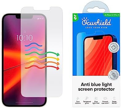 Ocushield Anti Blue Light Tempered Glass Screen Protector of iPhone 13, 13 Pro, 14 & 16E (6.1") – Blocks Blue Light, Prevents Eye Strain & Helps You Sleep Better, 9H Hardness & Case Friendly