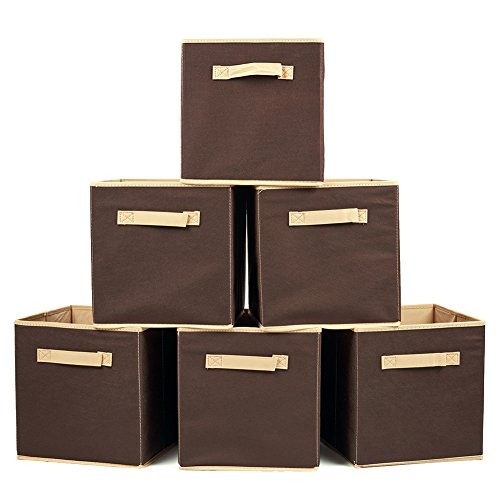 EZOWare Set of 6 Basket Bins Collapsible Storage Organizer Boxes Cube For Nursery Home - Hazelnut
