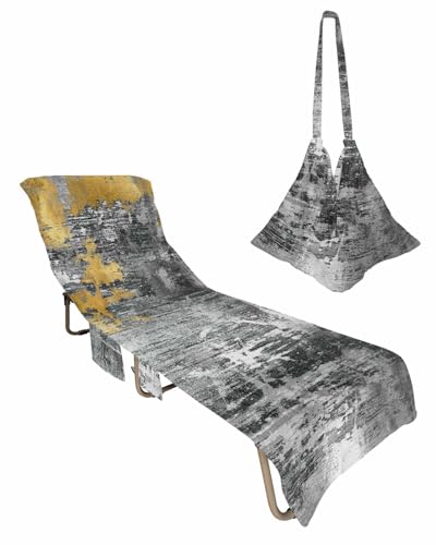 Black Yellow Beach Chair Towel Covers for Chaise Lounge with Side Pocket, Soft Plush Pool Towels Cover for Patio Sunbathing Outdoor 29''x85'' Modern Abstract Farmhouse Graffiti Art