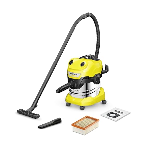 Kärcher Aspirateur Eau et Poussières WD 4 S V-20/5/22, Puissance : 1000W, Cuve en Inox : 20L, Flexible d&rsquo;Aspiration : 2,2m, Soufflerie, Filtre Plissé Plat, Suceurs Sol & Fentes, Sachet Filtre Ouate