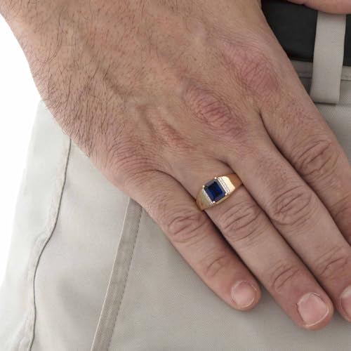 Sapphire Ring for Men 925 Sterling Silver Vintage Lab Created Blue Sapphire Signet Wedding Engagement Men’s Rings Size 4-15-34