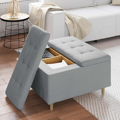 Tabouret de bar moderne ottomane de rangement tissu gris 80x80cm