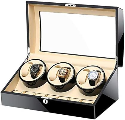 Mechanical Watch Shaker Automatic Watch Winder Storage Display Watch Box Black Piano Finish Glass Top Leather Lining Quiet Motor (6+7 White)
