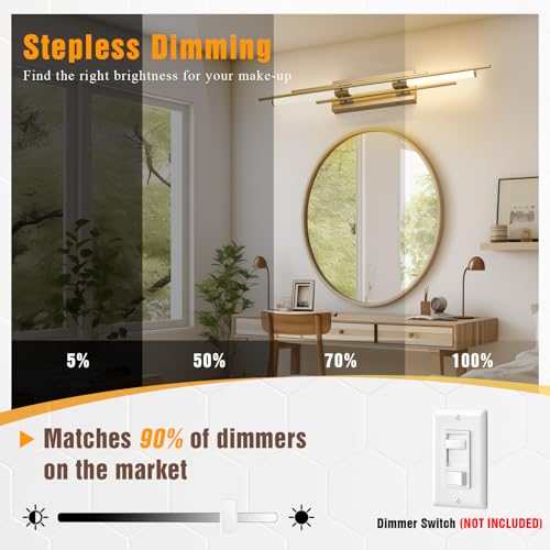 Image of Gold LED Vanity Light 31IN Modern LED Bar Wall Light Over Vanity Mirror Hardwired Picture Light Dimmable Bathroom Wall Mount Lighting 5CCT(3000K /3800K /4500K /5200K /6000K)