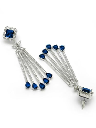 Image of Karatcart Women Silver Plated Blue American Diamond Studded Jhumki Earrings