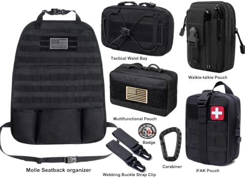 Image of Molle Seat Back Organizer, Tactical Car Seat Cover Organizer Panel with Pouches, Molle Universal Vehicle Panel (Black)