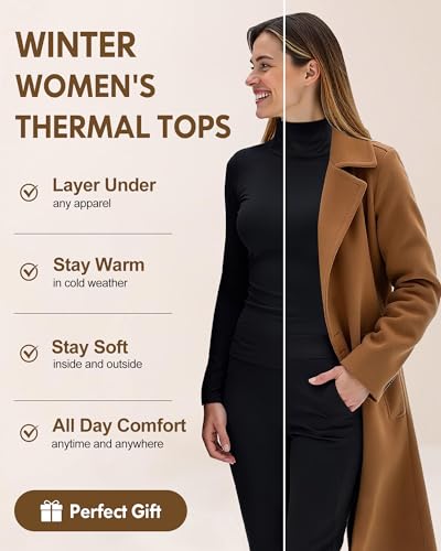 CL convallaria Turtleneck Thermal Underwear Shirts Women Fleece Lined Base Layer Tops Long Sleeve 2 4 Pack4