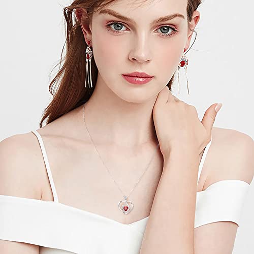 Birthstone Necklace Gifts For Women Girls, 925 Sterling Silver January Birthstone Garnet Necklace Anniversary Mothers Day Valentines Birthday Gift For Mom Wife Sister Wife Girls Her Bff From Daughter #TOP1