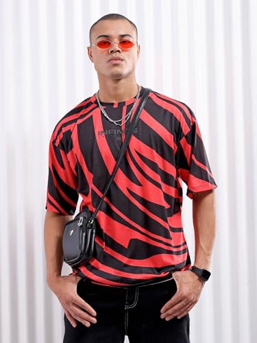 Image of THE INDIAN GARAGE CO Men Cotton Oversized Abstract Printed Round Neck Tshirt