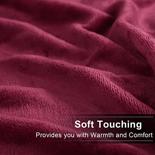 Image of Soft California King Blanket Warm Fuzzy Microplush Lightweight Thermal Fleece Blankets for Couch Bed Sofa,102X108Inch,Wine Red