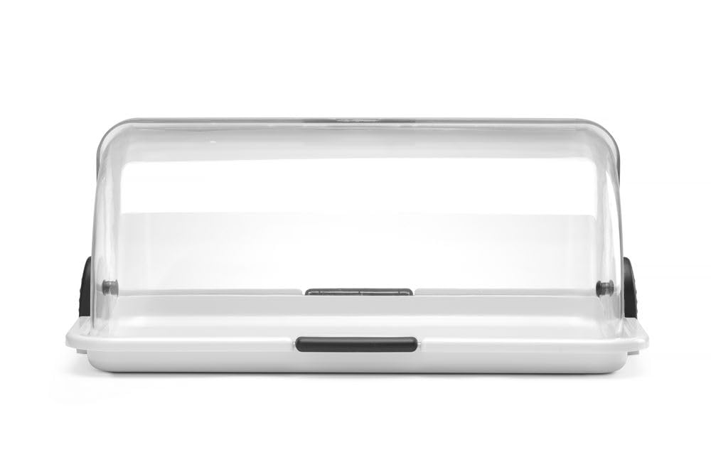 HENDI Vitrine de présentation à couvercle coulissant roll-top, Simple | Base en PP, couvercle transparent en PS, ouverture des deux côtés, compatible lave-vaisselle, 465x315x(H)195mm
