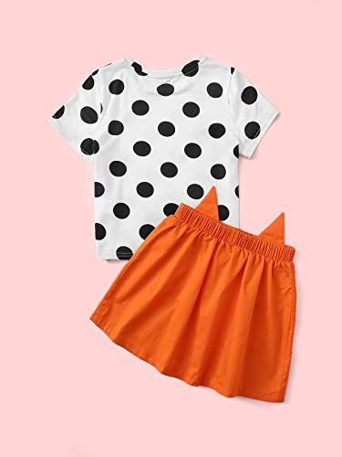 Floerns Girls Polka Dot Tee Top And Cartoon Embroidered Skirt Outfit 2 Piece Set Multicoloured 9Y #TOP1
