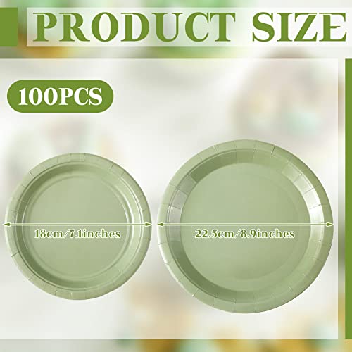 Roshtia 100 Plates Pack Sage Green Disposable Plates Sage Green Paper Plates For Party Dessert Plates Bulk 7 Inch 9 Inch Disposable Paper Plates Set Decoration For Wedding Engagement Bridal Shower #TOP1