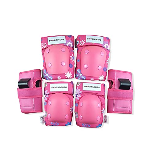 MMBABY Protektoren Set, 6 in 1 Profi Schutzausrüstung für Kinder -Verstellbar Knieschoner Ellenbogenschützer Handgelenkschoner für Inliner Skaten Roller Skateboard (XS, Rosa) Cover
