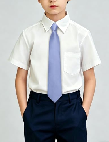 Image of Hi-Tie Pretied Boys Ties Solid Color Kids Adjustable Necktie Lapel Pin Clip Set Age 8-12 Wedding School Graduation