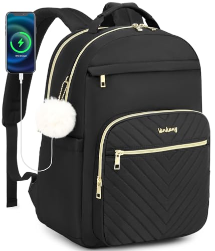 Laptop Backpack Women, Aesthetic Highschool Backpack for Girls Cute Black Backpack for College Students Nursing Commuter Work Travel