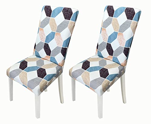 Image of House of Quirk Elastic Chair Cover Stretch Removable Washable Short Dining Chair Cover Protector Seat Slipcover (Pack of 2,White Bamby)