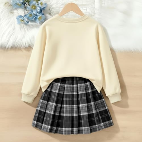 Image of Girls 2 Piece Outfits casual Pullover Sweatshirt and retro plaid skirt Set 7-13 Years