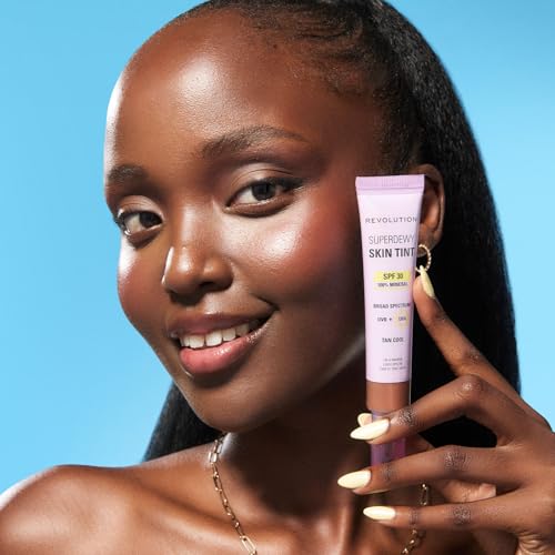 Image of Revolution Superdewy SPF 30 Skin Tint, Tan Cool | Tinted Mineral Face Foundation, Buildable Coverage for Facial Glow, 12% Zinc Oxide, Vegan & Cruelty-Free