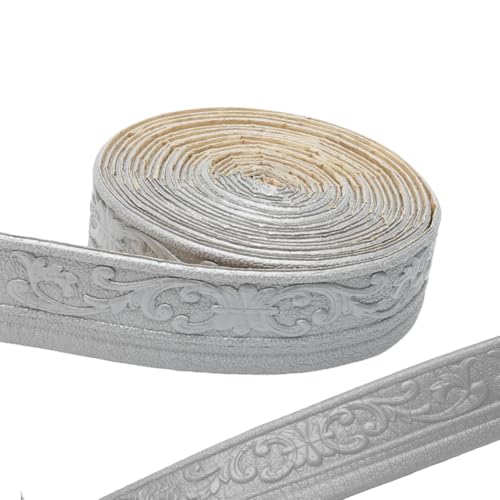 RANJIMA Bordüre Selbstklebend, 10M Wasserdicht Bordüre 3D Zierleisten Selbstklebend Wasserdicht Spitzenmuster Tapetenbordüre für Flur Decke Ecke Linie Wandkante Heimdekoration, Silbergrau