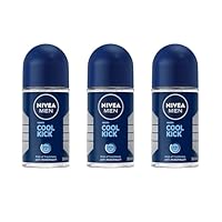 NIVEA MEN Cool Kick Anti-Perspirant Roll-On Deodorant 50ml | 72-Hour Sweat Protection | Energising Formula | Prevents Body Odour | Long-Lasting Deodorant for Men (Pack of 3)