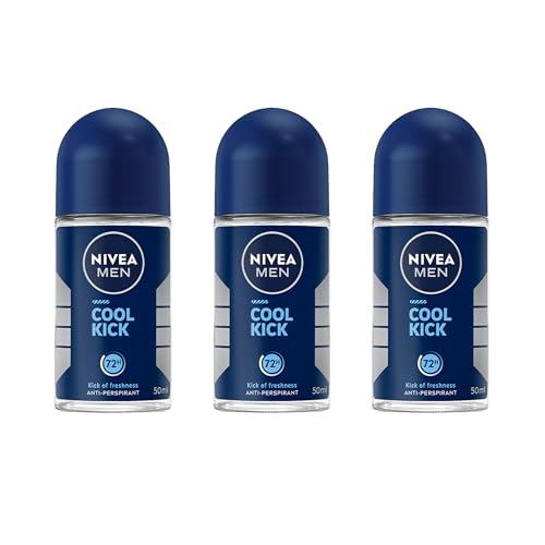 NIVEA MEN Cool Kick Anti-Perspirant Roll-On Deodorant 50ml | 72-Hour Sweat Protection | Energising Formula | Prevents Body Odour | Long-Lasting Deodorant for Men (Pack of 3)