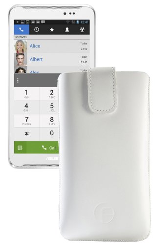 Original Favory ® Etui Tasche für / Asus Fonepad Note 6 / Leder Etui Handytasche Ledertasche Schutzhülle Hülle Hülle *Lasche mit Rückzugfunktion* In Weiss