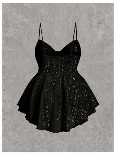 SOLY HUX Women's Plus Size Peplum Tops Cute Sweetheart Neck Tie Front Eyelet Cami Babydoll Top2