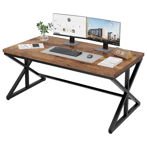 IBF 55” Rustic Computer Desk, Industrial Brown Home Office Desk,