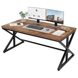 IBF 55” Rustic Computer Desk, Industrial Brown Home Office Desk, Wooden Metal Executive Pc Computer Desk Table, Wood Student Gaming Study Computer Table for Bedroom Living Room, Rustic Brown, 55 Inch