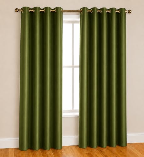 Image of Polyester Eyelet Door Curtain, Solid Plain Light Filtering Curtain for Bedroom, Living Room & Home Office, 7 Feet (84 x 48 Inch), Green, Pack of 2