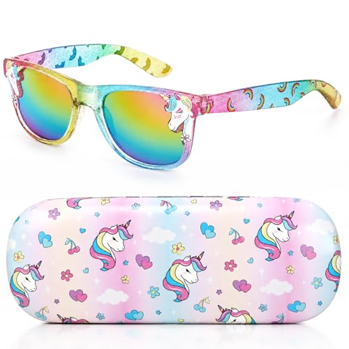 Image of Kids Sunglasses Girls Unicorn Heart Eyeglasses UV Protection Toddler Sunglasses with Sunglass Case for Party Beach