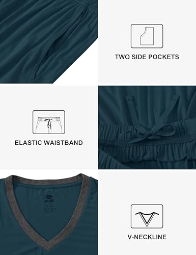 Image of JINSHI Women's Pajamas Set Short Sleeve Top and Capri Pants Lightweight Sleepwear Comfy Pjs Lounge Set with Pockets