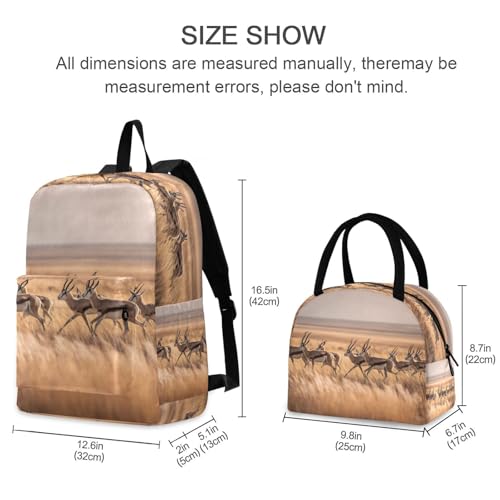 Backpack Lunch Bag Set Herd Of Gazelles Print, Big Storage Travel Backpacks with Insulated Lunch Box for Office Hiking Picnic2