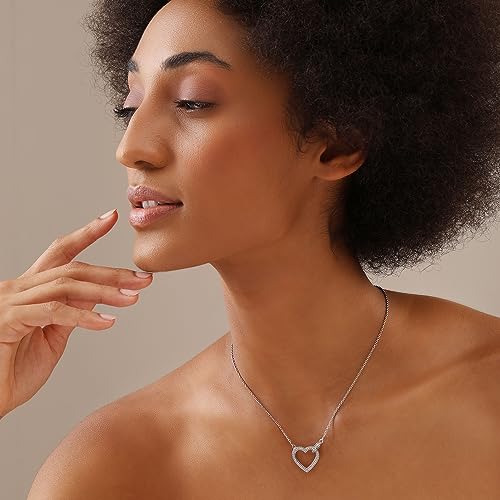 Image of TRUESILVER ACPL 925 Sterling Silver BIS Hallmarked Rhodium-Plated Sparkling Cubic Zirconia Open Heart Pendant Cable Link Chain Necklace for Women and Girls 18 Inches