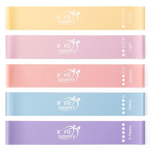 Fit Simplify Resistance Loop Exercise Bands with Instruction Guide and Carry Bag, Set of 5
