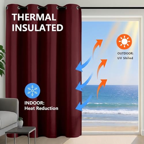Image of Simplebrand Burgundy Room Darkening Curtains for Bedroom 63 Inch Length 2 Panels Set, Thermal Insulated Energy Saving Curtains for Kids Room, Grommet Solid Nursery Window Treatment Drapes, W40 x L63