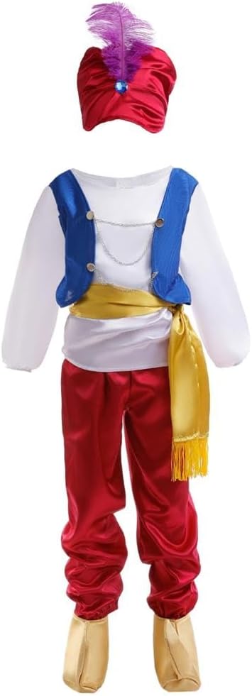 Dressy Daisy Arabian Prince Genie Costume Set with Hat and Shoes Cover for Toddler Kids Boys Halloween Party Dress Up Outfit